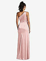 Rear View Thumbnail - Rose One-Shoulder Draped Satin Maxi Dress