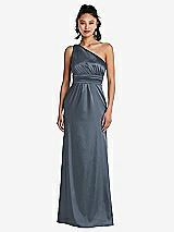 Front View Thumbnail - Silverstone One-Shoulder Draped Satin Maxi Dress