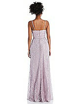 Rear View Thumbnail - Suede Rose Draped Wrap Bodice Metallic Lace Maxi Dress