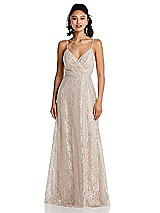 Front View Thumbnail - Cameo Draped Wrap Bodice Metallic Lace Maxi Dress