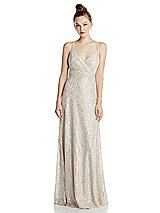 Front View Thumbnail - Champagne Draped Wrap Bodice Metallic Lace Maxi Dress