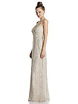 Side View Thumbnail - Champagne Draped Wrap Bodice Metallic Lace Maxi Dress