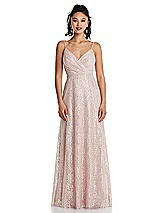 Front View Thumbnail - Rose Draped Wrap Bodice Metallic Lace Maxi Dress