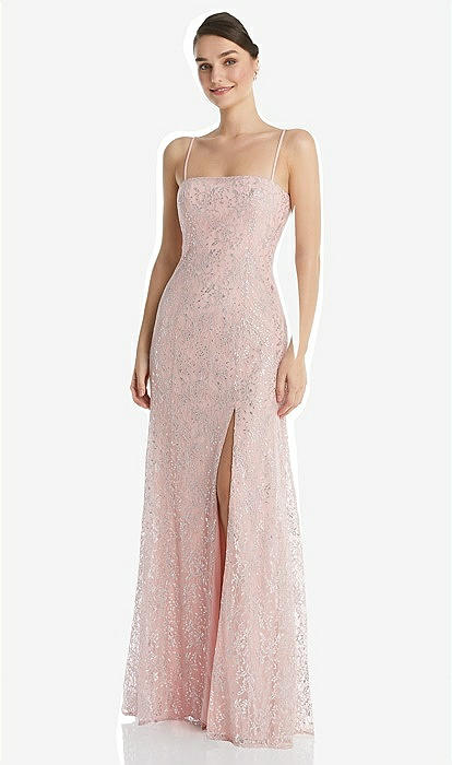 metallic lace bridesmaid dresses V-Neck Metallic Lace Maxi Dress with Adjustable Straps