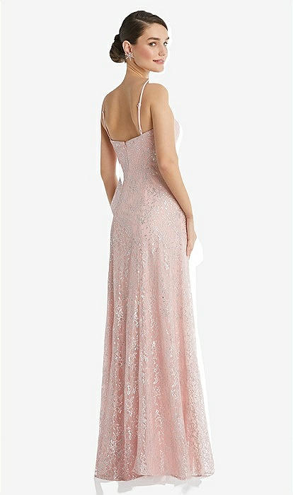 metallic lace bridesmaid dresses Long Formal Lace Applique Beaded Slit Corset Metallic Prom Dress Adora Design 3374 main image 1