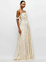 Side View Thumbnail - Butter Yellow Floral Off-the-Shoulder Draped Neckline Maxi Dress