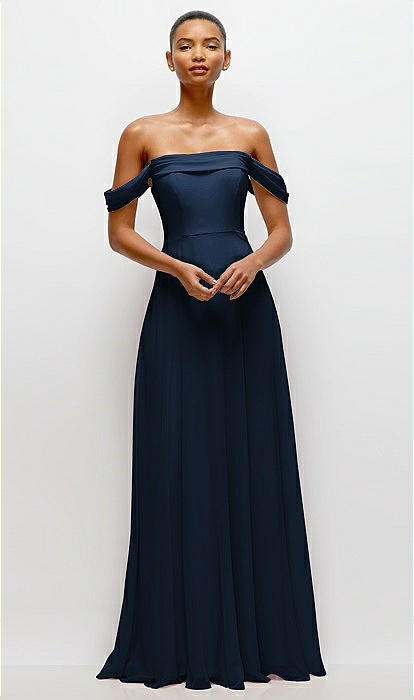 slim fit dress slacks Blue Off Shoulder Long Prom Dress, Blue Evening Dress – shopluu main image 0