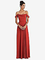 Alt View 1 Thumbnail - Poppy Red Off-the-Shoulder Draped Neckline Maxi Dress