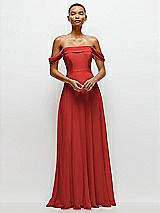 Front View Thumbnail - Poppy Red Off-the-Shoulder Draped Neckline Maxi Dress