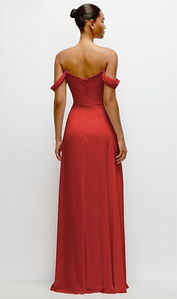 Back View - Poppy Red Off-the-Shoulder Draped Neckline Maxi Dress