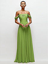 Front View Thumbnail - Peridot Green Off-the-Shoulder Draped Neckline Maxi Dress