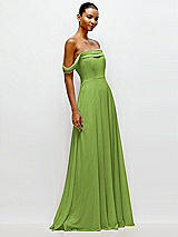 Side View Thumbnail - Peridot Green Off-the-Shoulder Draped Neckline Maxi Dress