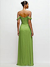 Rear View Thumbnail - Peridot Green Off-the-Shoulder Draped Neckline Maxi Dress