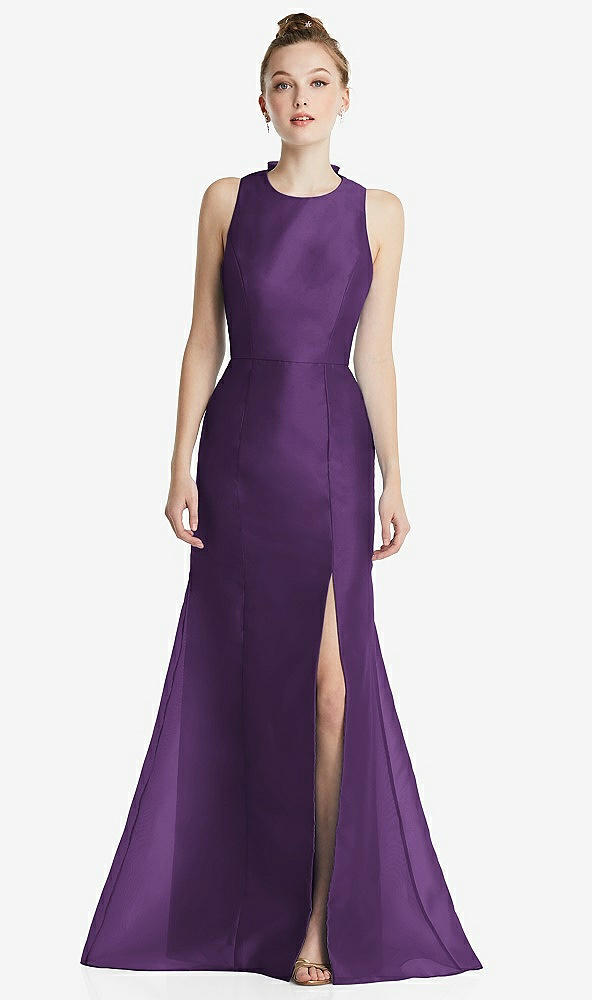 Back View - Majestic Bateau Neck Open-Back Maxi Dress with Bow Detail