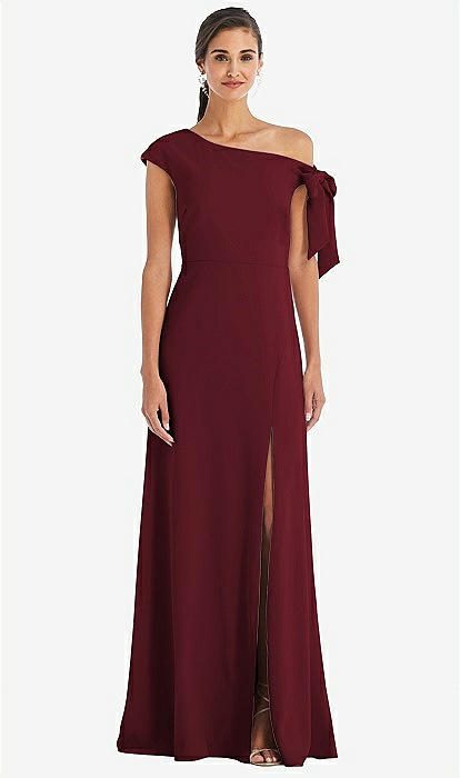 Off-the-Shoulder Tie Detail Maxi Dress with Front Slit Off-the-Shoulder Tie Detail Maxi Dress with Front Slit