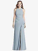 Front View Thumbnail - Mist Halter Maxi Dress with Cascade Ruffle Slit