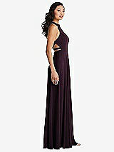 Side View Thumbnail - Deep Plum Stand Collar Halter Maxi Dress with Criss Cross Open-Back