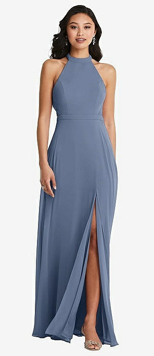 Dessy Larkspur Blue High Neck Bridesmaid Dresses