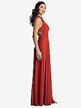 Side View Thumbnail - Poppy Red Stand Collar Halter Maxi Dress with Criss Cross Open-Back