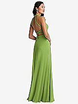 Front View Thumbnail - Peridot Green Stand Collar Halter Maxi Dress with Criss Cross Open-Back