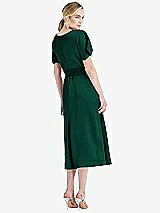 Rear View Thumbnail - Hunter Green Cowl-Neck Kimono Sleeve Midi Dress with Bowed Sash