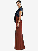 Side View Thumbnail - Auburn Moon & Midnight Navy Soft Bow Blouson Bodice Trumpet Gown
