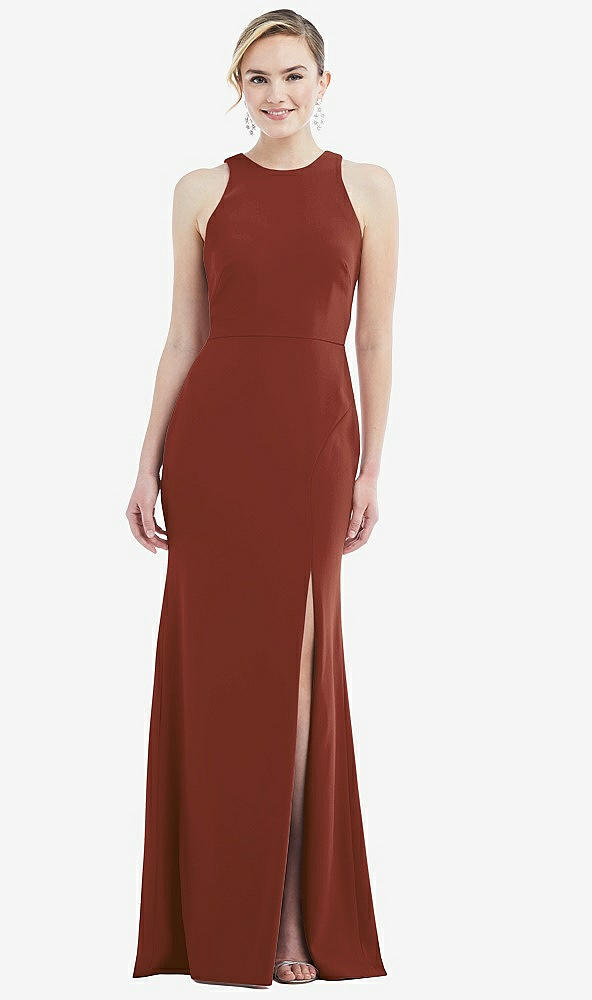 Back View - Auburn Moon & Mist Cutout Open-Back Halter Maxi Dress with Scarf Tie
