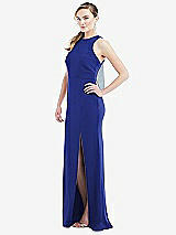 Side View Thumbnail - Cobalt Blue & Mist Cutout Open-Back Halter Maxi Dress with Scarf Tie