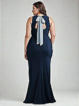 Alt View 3 Thumbnail - Midnight Navy & Mist Cutout Open-Back Halter Maxi Dress with Scarf Tie
