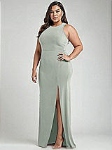 Alt View 2 Thumbnail - Willow Green & Mist Cutout Open-Back Halter Maxi Dress with Scarf Tie
