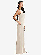 Side View Thumbnail - Oat & Cabernet Cutout Open-Back Halter Jumpsuit with Scarf Tie