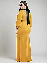 Alt View 3 Thumbnail - NYC Yellow & Evergreen Bishop Sleeve Open-Back Trumpet Gown with Scarf Tie