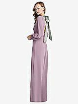 Alt View 1 Thumbnail - Suede Rose & Willow Green Bishop Sleeve Open-Back Jumpsuit with Scarf Tie