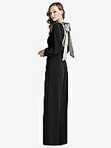 Alt View 1 Thumbnail - Black & Willow Green Bishop Sleeve Open-Back Jumpsuit with Scarf Tie