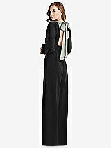 Front View Thumbnail - Black & Willow Green Bishop Sleeve Open-Back Jumpsuit with Scarf Tie