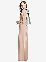 Alt View 1 Thumbnail - Cameo & Willow Green Bishop Sleeve Open-Back Jumpsuit with Scarf Tie