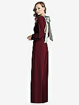 Alt View 1 Thumbnail - Cabernet & Willow Green Bishop Sleeve Open-Back Jumpsuit with Scarf Tie