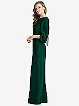 Side View Thumbnail - Hunter Green & Willow Green Bishop Sleeve Open-Back Jumpsuit with Scarf Tie