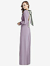 Alt View 1 Thumbnail - Lilac Haze & Willow Green Bishop Sleeve Open-Back Jumpsuit with Scarf Tie