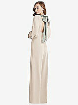 Front View Thumbnail - Oat & Willow Green Bishop Sleeve Open-Back Jumpsuit with Scarf Tie