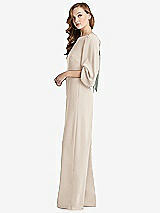 Side View Thumbnail - Oat & Willow Green Bishop Sleeve Open-Back Jumpsuit with Scarf Tie