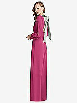 Alt View 1 Thumbnail - Tea Rose & Willow Green Bishop Sleeve Open-Back Jumpsuit with Scarf Tie