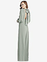 Front View Thumbnail - Willow Green & Willow Green Bishop Sleeve Open-Back Jumpsuit with Scarf Tie