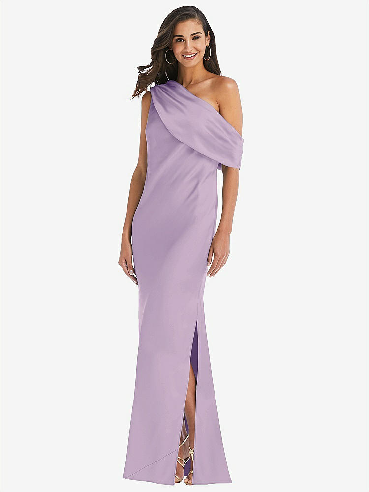 One-shoulder Puff Sleeve Midi Bias Bridesmaid Dress With Side Slit In Willow Green | The Dessy Group One-shoulder Puff Sleeve Midi Bias Bridesmaid Dress With Side Slit In Willow Green | The Dessy Group