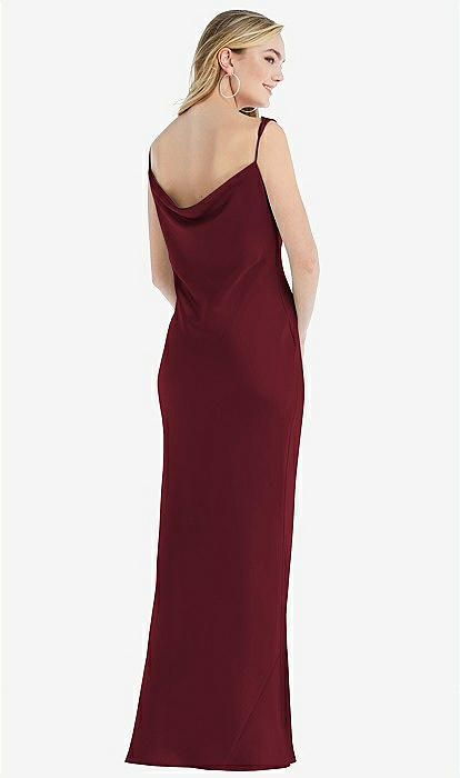 Asymmetrical One-shoulder Cowl Maxi Slip Bridesmaid Dress In Cabernet | The Dessy Group Asymmetrical One-shoulder Cowl Maxi Slip Bridesmaid Dress In Cabernet | The Dessy Group