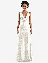 Front View Thumbnail - Ivory Open-Neck Criss Cross Back Sequin Maxi Dress