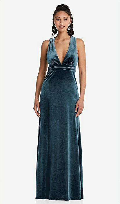 princess polly baby blue dress Elegant Double V Neck Velvet Formal Party Dress with Sleeves main image 0