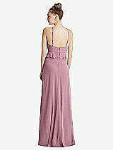 Rear View Thumbnail - Dusty Pink Bias Ruffle Empire Waist Halter Maxi Dress with Adjustable Straps