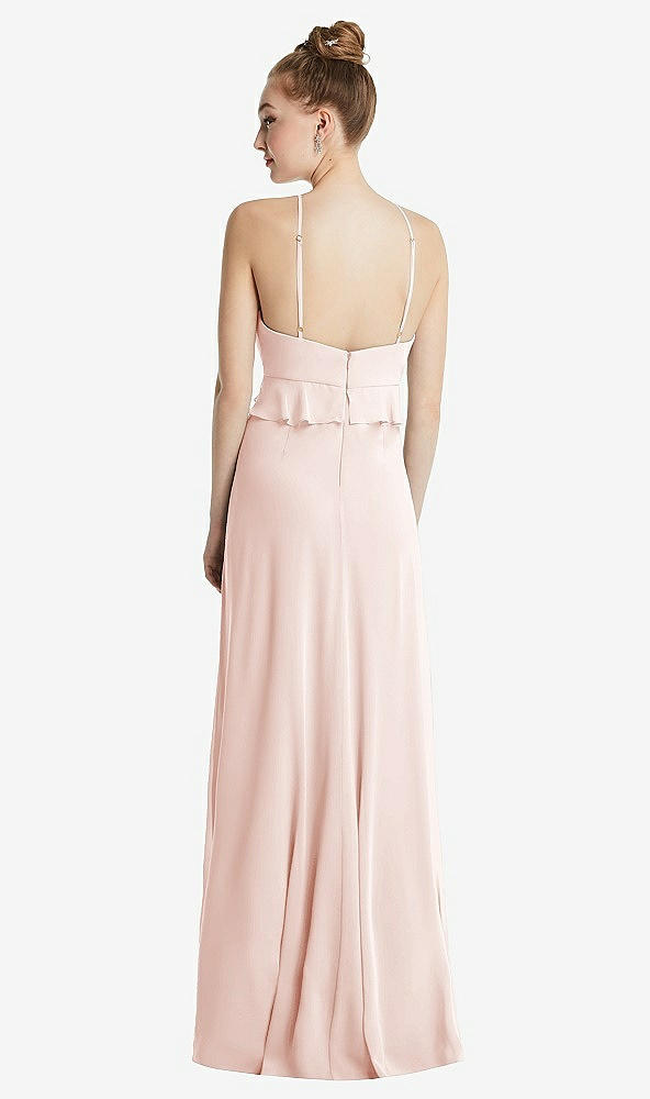 Back View - Blush Bias Ruffle Empire Waist Halter Maxi Dress with Adjustable Straps