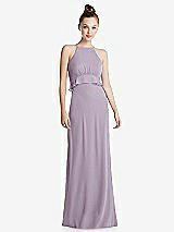 Front View Thumbnail - Lilac Haze Bias Ruffle Empire Waist Halter Maxi Dress with Adjustable Straps